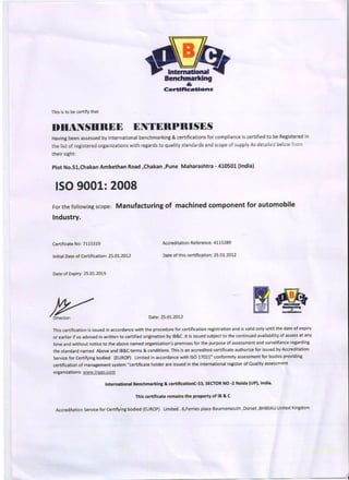 International benchmarking & certifications
