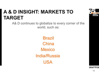 A & D INSIGHT: MARKETS TO
TARGET
   A& D continues to globalize to every corner of the
                   world, such as:
...
