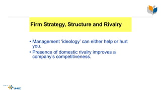 Firm Strategy, Structure and Rivalry
• Management ‘ideology’ can either help or hurt
you.
• Presence of domestic rivalry improves a
company’s competitiveness.
4-38
McGraw-Hill/Irwin © 2003 The McGraw-Hill Companies, Inc., All Rights Reserved.
 