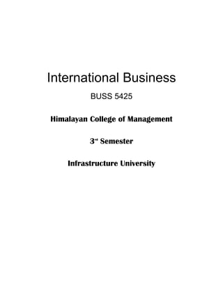 International Business
BUSS 5425
Himalayan College of Management
3rd
Semester
Infrastructure University
 