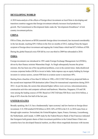 Page | 12
DEVELOPING WORLD
A 2010 meta-analysis of the effects of foreign direct investment on local firms in developing a...