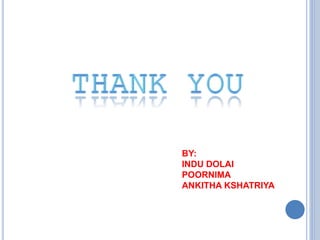 BY:
INDU DOLAI
POORNIMA
ANKITHA KSHATRIYA
 