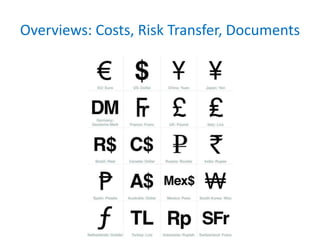 Overviews: Costs, Risk Transfer, Documents
 