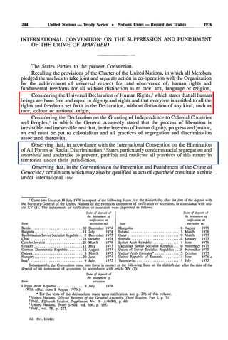 INTERNATIONAL CONVENTION Suppression and Punishment Of The Crime Of