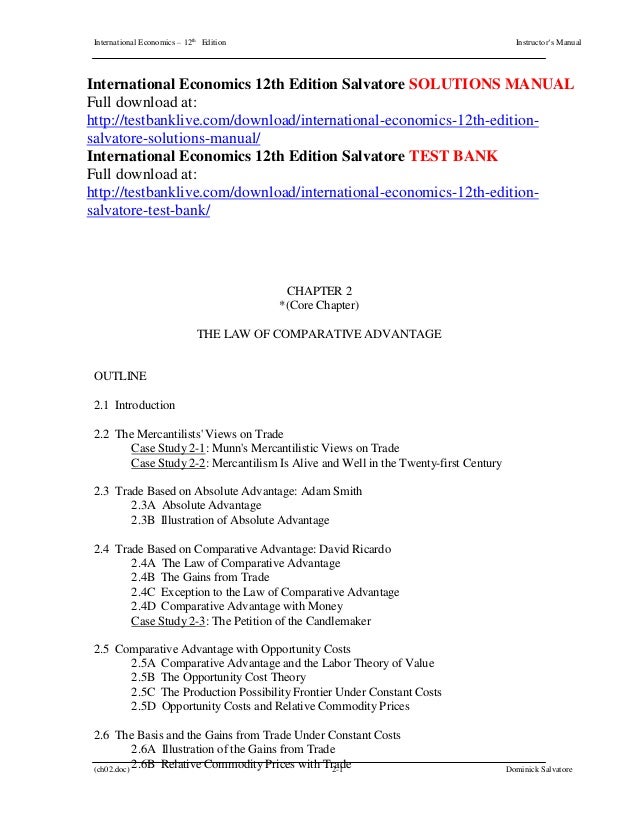 International Economics 9th Edition Instructor S Manual With