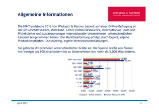 Allgemeine Informationen
Die HR-Trendstudie 2013 von Wietasch & Partner basiert auf einer Online-Befragung an
der 69 Gesch...