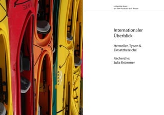 Internationaler
Überblick
Hersteller, Typen &
Einsatzbereiche
Recherche:
Julia Brümmer
collapsible boats …
aus dem Rucksack aufs Wasser
 
