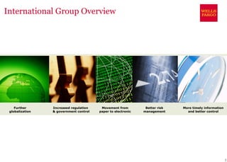 International Group Overview




    Further      Increased regulation    Movement from         Better risk   More timely information
 globalization   & government control   paper to electronic   management       and better control




                                                                                                       3
 