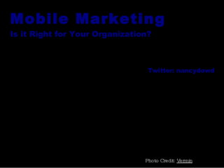 Mobile Marketing Is it Right for Your Organization? Photo Credit:  Vermin Twitter: nancydowd 