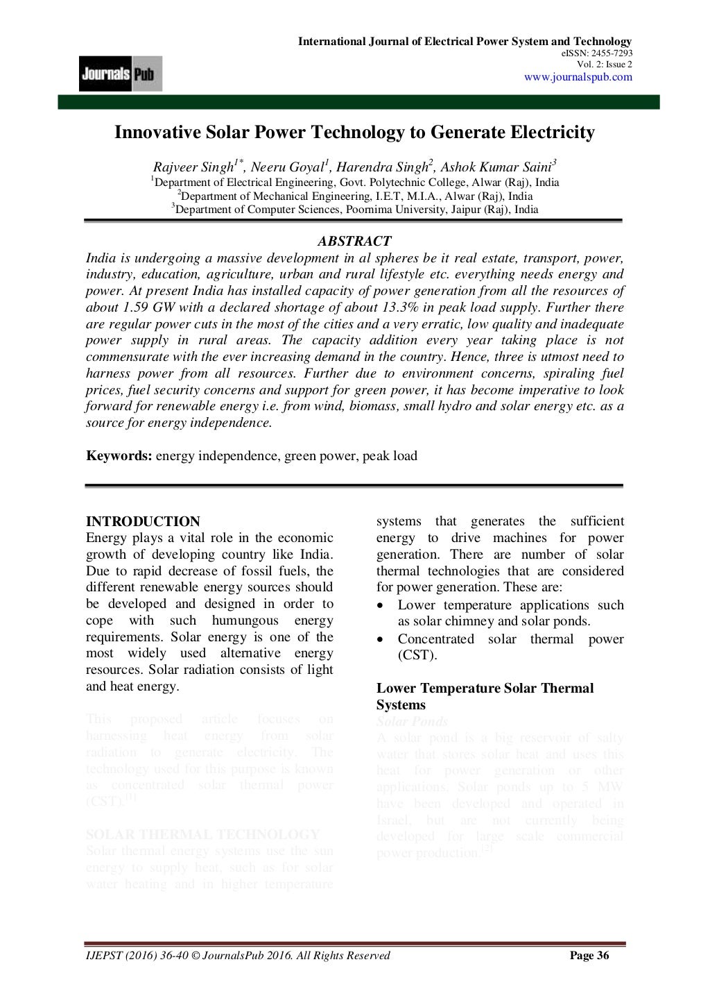 International Journal of Electrical Power System and Technology (Vol
