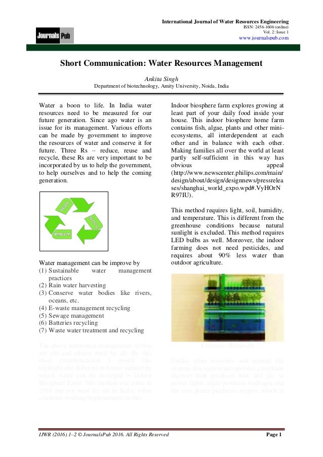 International journal of Water Resources Engineering vol 2 issue 1