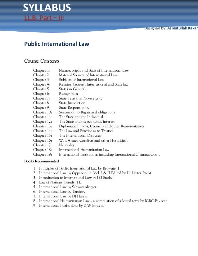 Syllabus Of International Law Syllabus Of International Law