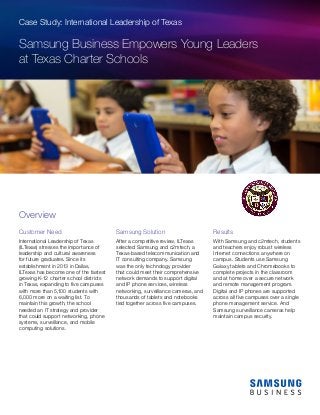 Case Study: International Leadership of Texas
Samsung Business Empowers Young Leaders
at Texas Charter Schools
Customer Ne...