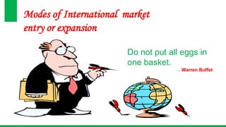 Modes of International market
entry or expansion
Do not put all eggs in
one basket.
― Warren Buffet
 