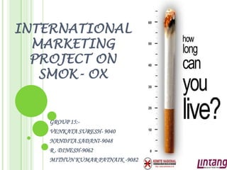INTERNATIONAL MARKETING PROJECT ON SMOK- OX GROUP 15:- VENKATA SURESH- 9040 NANDITA SADANI-9048 R . DINESH-9062 MITHUN KUMAR PATNAIK -9082 
