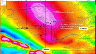 PECORS Magnetic Anomoly

Rio Algom (1959) Drill Holes
Figure to the left of drill holes
Indicates depth

 