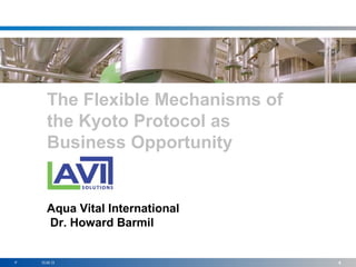 The Flexible Mechanisms of
       the Kyoto Protocol as
       Business Opportunity


       Aqua Vital International
       Dr. Howard Barmil


P   10.04.13                        1
 