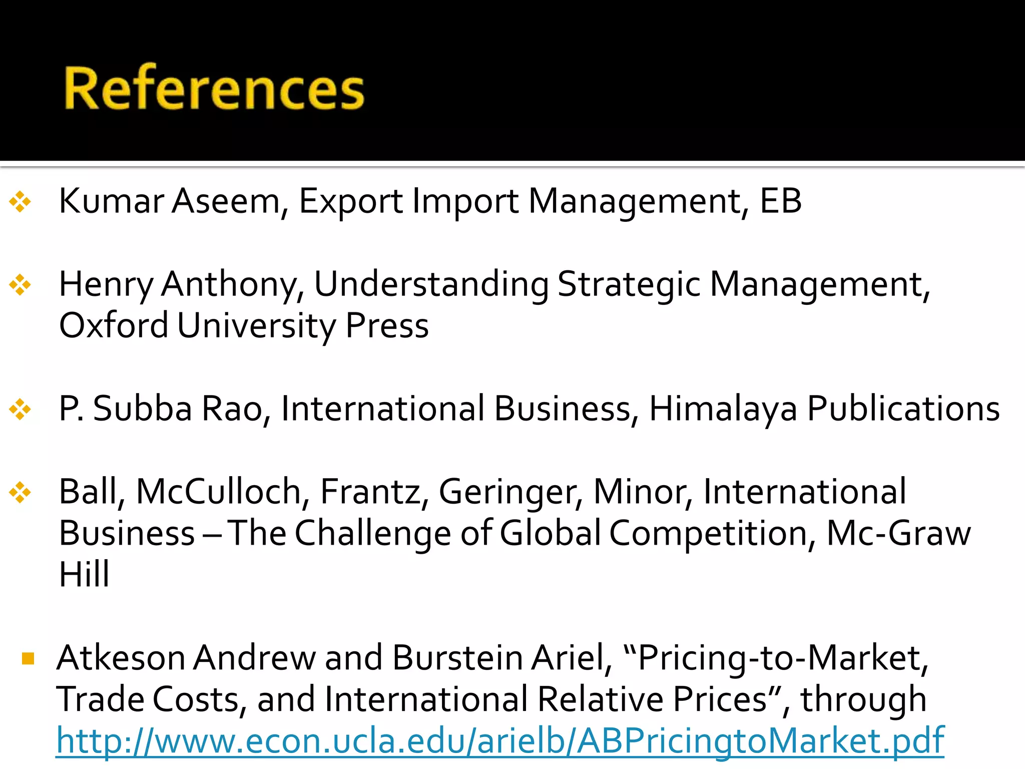 ReferencesKumar Aseem, Export Import Management, EB