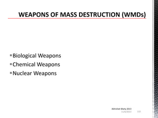 Biological Weapons
Chemical Weapons
Nuclear Weapons

Abhishek Maity 2013
11/6/2013

132

 