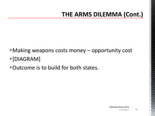 Making weapons costs money – opportunity cost
[DIAGRAM]
Outcome is to build for both states.

Abhishek Maity 2013
11/6/2013

78

 