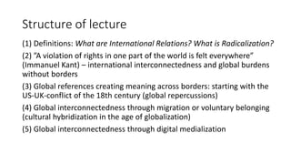 Structure of lecture
(1) Definitions: What are International Relations? What is Radicalization?
(2) ”A violation of rights...
