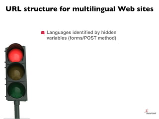 URL structure for multilingual Web sites


           Languages identiﬁed by hidden
           variables (forms/POST metho...