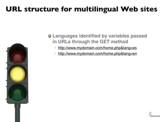 URL structure for multilingual Web sites


            Languages identiﬁed by variables passed
            in URLs through...