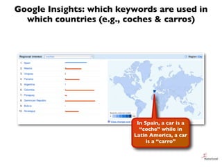 Google Insights: which keywords are used in
  which countries (e.g., coches & carros)




                           In Sp...