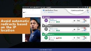 #INTERNATIONALSEO BY @ALEYDA FROM #ORAINTI AT #PUBCONLINK REDIRECT TRACE
Avoid automatic  
redirects based
on the IP
location
 