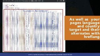 #INTERNATIONALSEO BY @ALEYDA FROM #ORAINTI AT #PUBCONHTTPS://SUPPORT.GOOGLE.COM/WEBMASTERS/ANSWER/189077?HL=EN
As well as your
pages language
and country
target and their
alternates with
hreflang
 