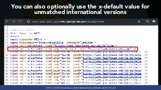 #INTERNATIONALSEO BY @ALEYDA FROM #ORAINTI AT #PUBCONHTTPS://SUPPORT.GOOGLE.COM/WEBMASTERS/ANSWER/189077?HL=EN
You can also optionally use the x-default value for
unmatched international versions
 