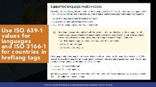 #INTERNATIONALSEO BY @ALEYDA FROM #ORAINTI AT #PUBCONHTTPS://SUPPORT.GOOGLE.COM/WEBMASTERS/ANSWER/189077?HL=EN
Use ISO 639-1
values for
languages  
and ISO 3166-1
for countries in
hreflang tags
 