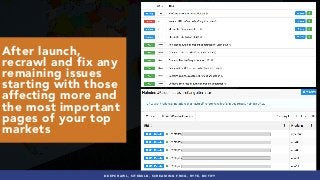 #INTERNATIONALSEO BY @ALEYDA FROM #ORAINTI AT #PUBCONDEEPCRAWL, SITEBULB, SCREAMING FROG, RYTE, BOTIFY
After launch,
recrawl and fix any
remaining issues
starting with those
affecting more and
the most important
pages of your top
markets
 