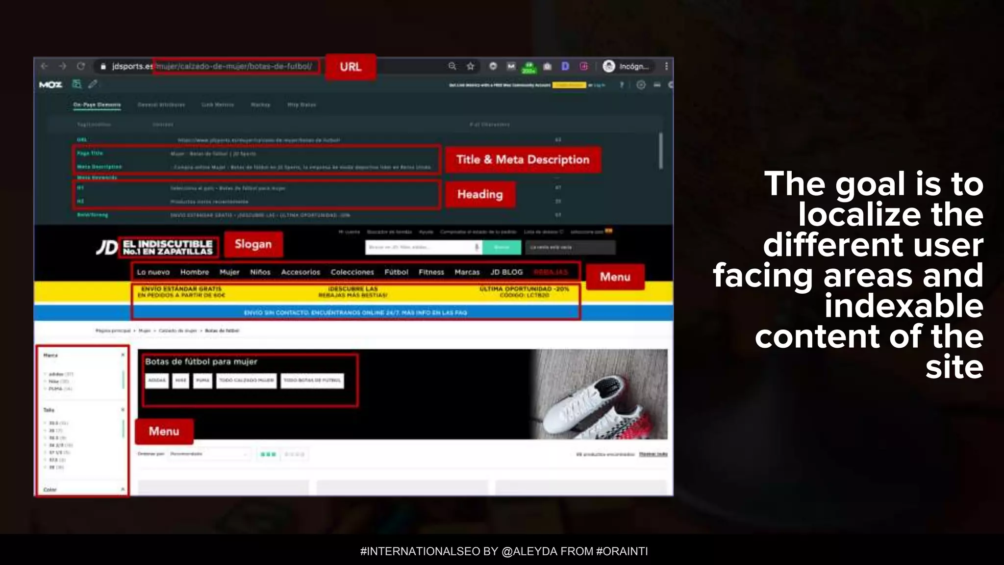 #INTERNATIONALSEO BY @ALEYDA FROM #ORAINTI
The goal is to
localize the
different user
facing areas and
indexable
content of the
site
 