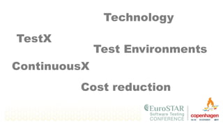 Test Environments
Technology
TestX
Cost reduction
ContinuousX
 
