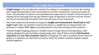 Liner Freight Rate Overview
• Freight charge is the consideration paid by the shippers or consignees to carrier for moving...