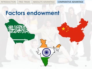 Factors endowment
by: Shadi A. Razak 26
INTRODUCTION FREE TRADE ABSOLUTE ADVANTAGE COMPARATIVE ADVANTAGE
 