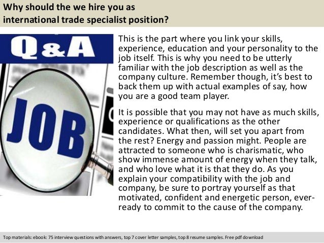 international trade specialist interview questions