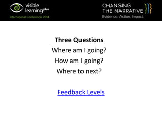 Feedback Levels
Three Questions
Where am I going?
How am I going?
Where to next?
 