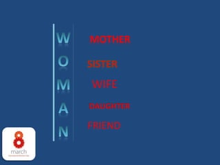 MOTHER

WIFE
DAUGHTER

FRIEND

 