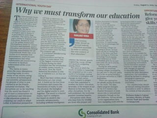 International youth day and why we must transform our education by professor kobia cabinet secretary ministry of public service youth and gender article in daily nation of 9th august page 18