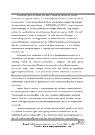 Trade Research Assignment Example International Marketing Research Assignment Sample | PDF