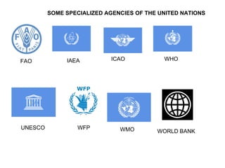 SOME SPECIALIZED AGENCIES OF THE UNITED NATIONS IAEA ICAO FAO WHO UNESCO WFP WMO WORLD BANK  