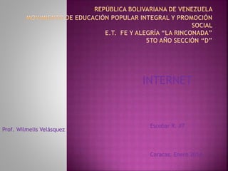 INTERNET
Escobar R. #7
Caracas, Enero 2014
Prof. Wilmelis Velásquez
 