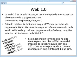 Web 2.0El término, Web 2.0 fue acuñado por Tim O'Reilly en 2004 para referirse a una segunda generación en la historia de la Web basada en comunidades de usuarios y una gama especial de servicios, como las redes sociales, los blogs, los wikis o las folcsonomías, que fomentan la colaboración y el intercambio ágil de información entre los usuarios.
