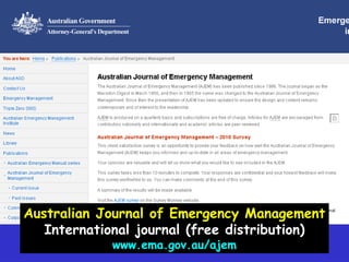 Australian Journal of Emergency ManagementInternational journal (free distribution)www.ema.gov.au/ajem