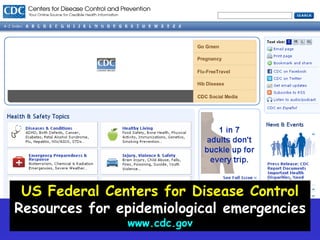 US Federal Centers for Disease ControlResources for epidemiological emergencieswww.cdc.gov