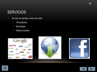 ServiciosDe aquí se deriban varios de estos Buscadores DescargasRedes sociales