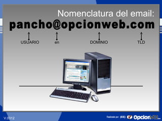 Nomenclatura del email:


         USUARIO   en      DOMINIO    TLD




                                            16
V.0312
 