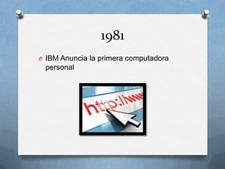 1981
O IBM Anuncia la primera computadora
personal